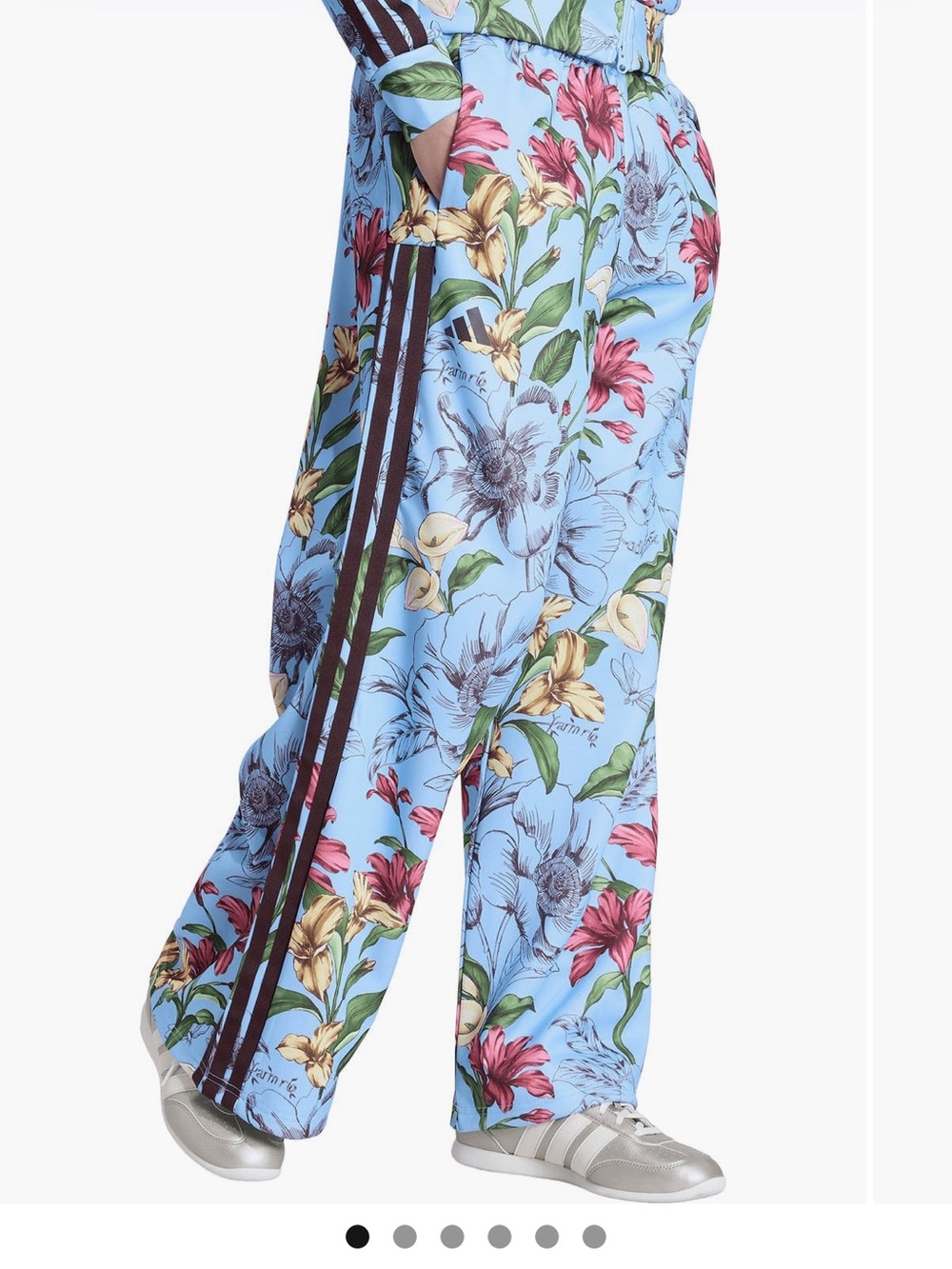 Floral. Wide-Leg Track Pants in Sky Blue